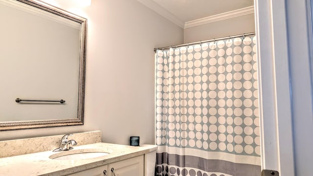 3113 Lobella Dr, Grovetown, GA 30813 - full bathroom featuring crown molding, vanity, and a shower with shower curtain