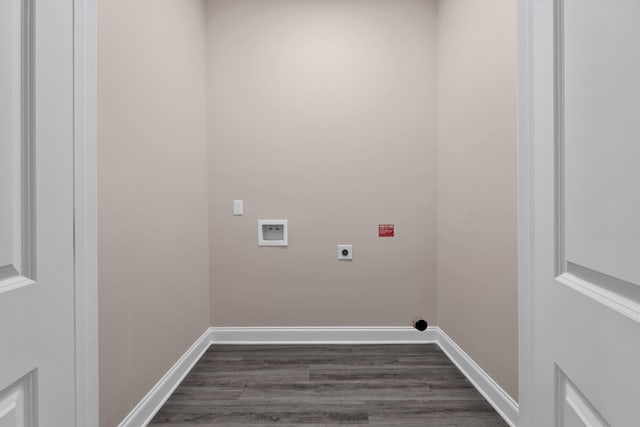 laundry room featuring electric dryer hookup, dark hardwood / wood-style floors, and hookup for a washing machine