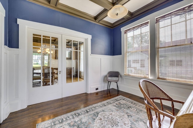 413 S Liberty St, Waynesboro, GA 30830 - office space with coffered ceiling, healthy amount of natural light, a decorative wall, wood finished floors, and french doors
