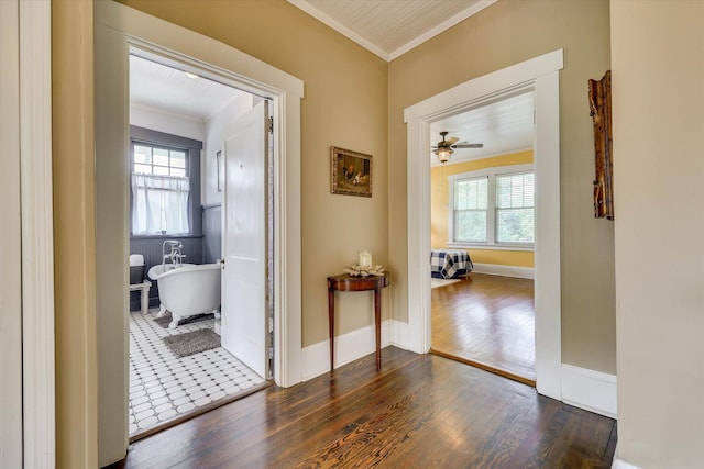 413 S Liberty St, Waynesboro, GA 30830 - corridor with dark wood-type flooring, crown molding, and baseboards