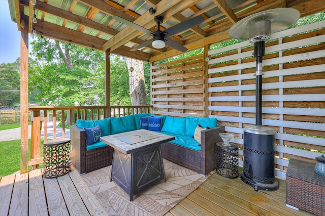 413 S Liberty St, Waynesboro, GA 30830 - wooden terrace featuring an outdoor living space and ceiling fan