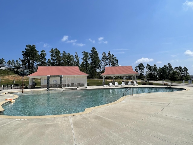 view of swimming pool with a patio area