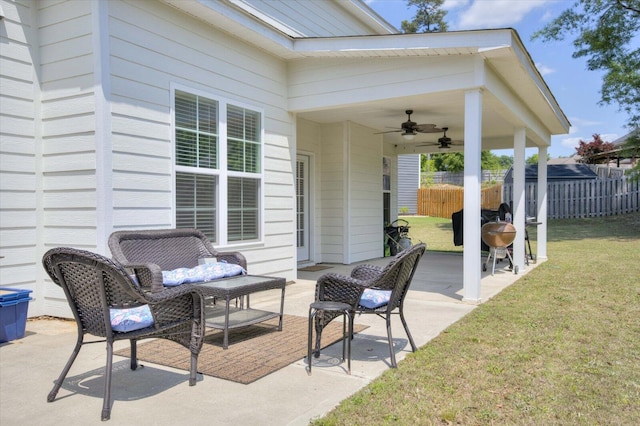203 Preston Ct, North Augusta, SC 29860 - view of patio featuring fence and a ceiling fan