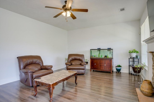 203 Preston Ct, North Augusta, SC 29860 - sitting room featuring baseboards, a ceiling fan, wood finished floors, and visible vents