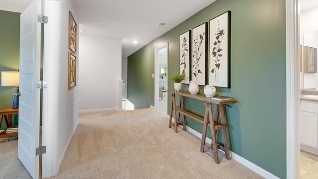 1256 Birch Cir, Grovetown, GA 30813 - corridor with an upstairs landing, light carpet, baseboards, and recessed lighting