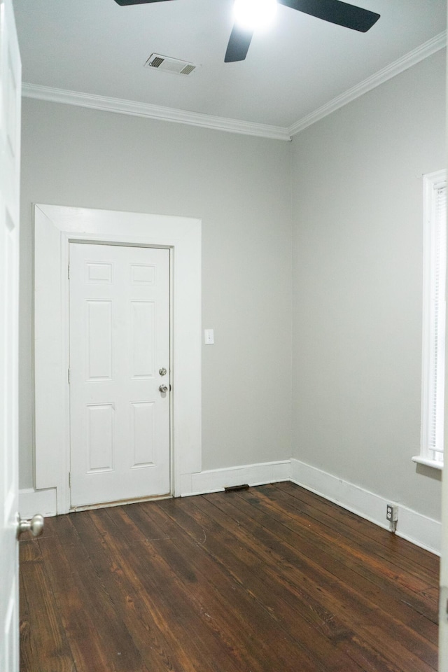 413 2nd St, Augusta, GA 30901 - unfurnished room featuring ceiling fan, crown molding, dark wood-style flooring, and baseboards