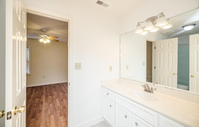 3701 Wexford Dr, Martinez, GA 30907 - bathroom with vanity, wood finished floors, and ceiling fan