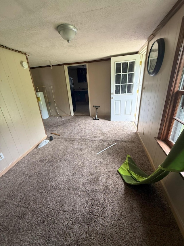 205 Addison St, Johnston, SC 29832 - empty room featuring a textured ceiling, carpet, and wooden walls