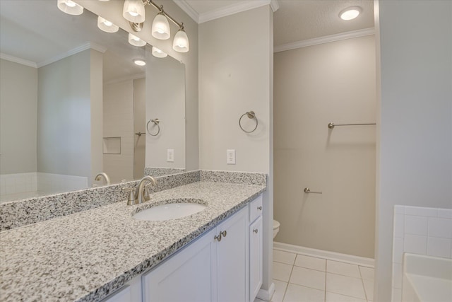 3650 Crawfordville Dr, Augusta, GA 30909 - full bathroom featuring vanity, a tub to relax in, tile patterned floors, and crown molding