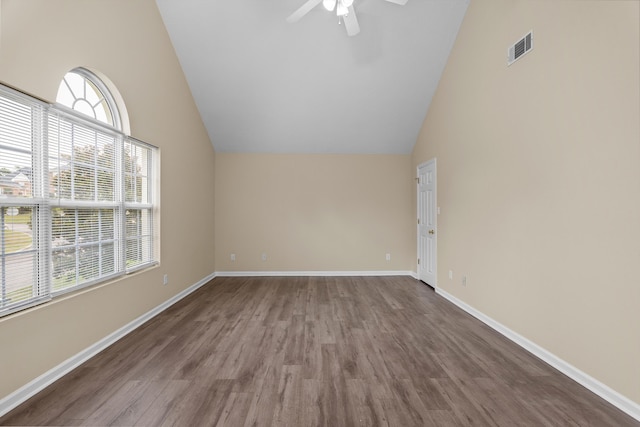1094 Hampstead Pl, Martinez, GA 30907 - unfurnished living room featuring a ceiling fan, high vaulted ceiling, and wood finished floors