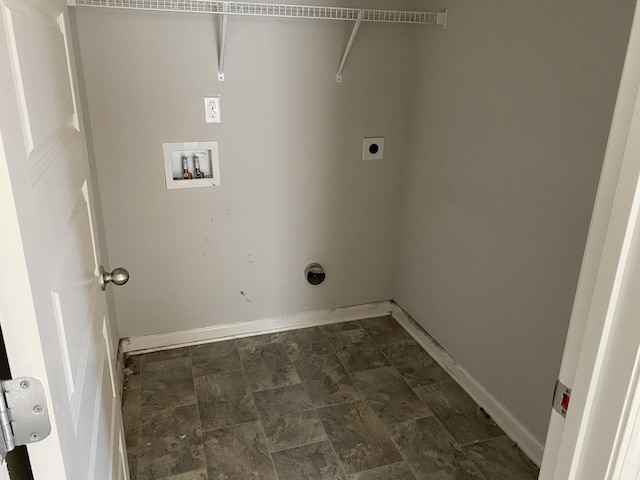 clothes washing area with laundry area, baseboards, washer hookup, and hookup for an electric dryer