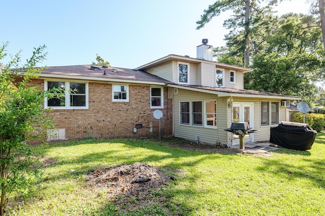172 Creek View Ct, Martinez, GA 30907 - rear view of property featuring a yard, brick siding, and a chimney