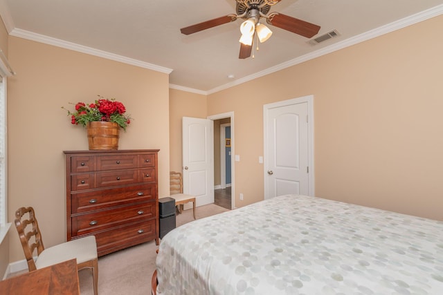 821 Wickham Dr, Graniteville, SC 29829 - bedroom with light colored carpet, crown molding, ceiling fan, and baseboards
