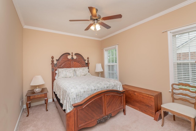 821 Wickham Dr, Graniteville, SC 29829 - bedroom featuring light colored carpet, crown molding, baseboards, and ceiling fan