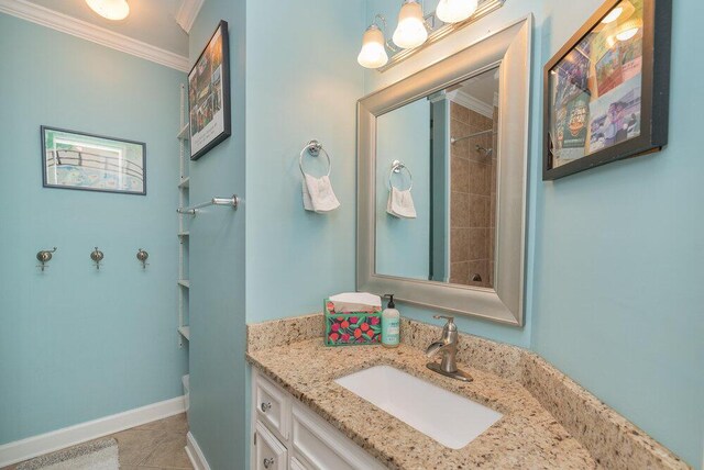 345 Old Salem Way, Martinez, GA 30907 - full bathroom with ornamental molding, vanity, a shower, and tile patterned flooring
