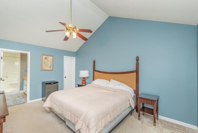 345 Old Salem Way, Martinez, GA 30907 - carpeted bedroom featuring a ceiling fan, high vaulted ceiling, and connected bathroom