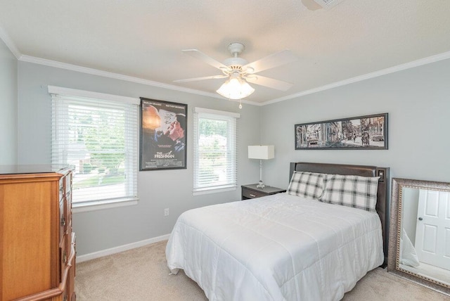 345 Old Salem Way, Martinez, GA 30907 - bedroom featuring multiple windows, light colored carpet, crown molding, and ceiling fan
