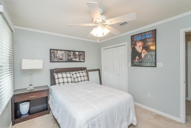 345 Old Salem Way, Martinez, GA 30907 - carpeted bedroom with a closet, ornamental molding, and ceiling fan