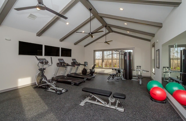 gym featuring a wealth of natural light, visible vents, and baseboards