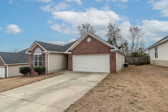 single story home with a garage