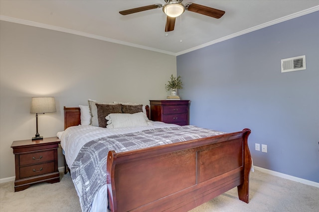 421 Bristol Rd, Martinez, GA 30907 - bedroom with light colored carpet, crown molding, and a ceiling fan