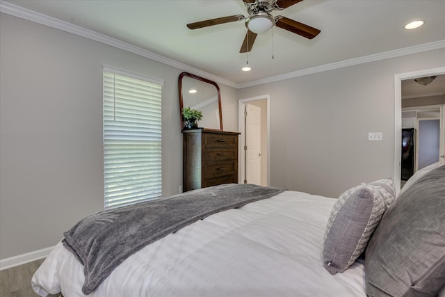 421 Bristol Rd, Martinez, GA 30907 - bedroom with crown molding, recessed lighting, wood finished floors, and a ceiling fan