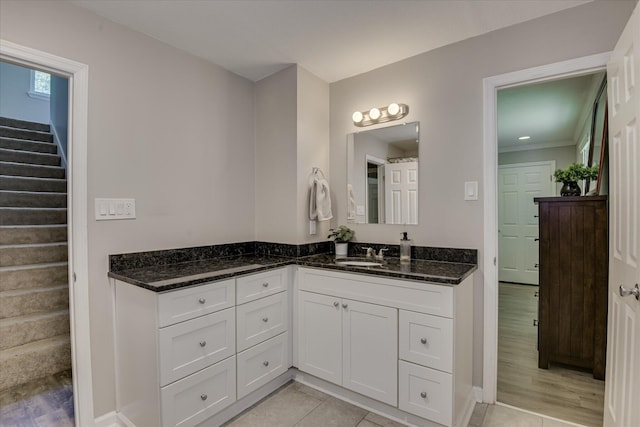 421 Bristol Rd, Martinez, GA 30907 - bathroom featuring vanity, ornamental molding, and wood finished floors