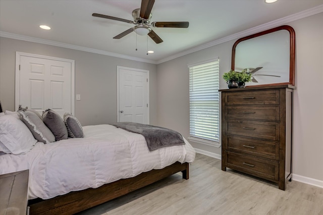421 Bristol Rd, Martinez, GA 30907 - bedroom featuring light wood-style floors, recessed lighting, ornamental molding, and ceiling fan