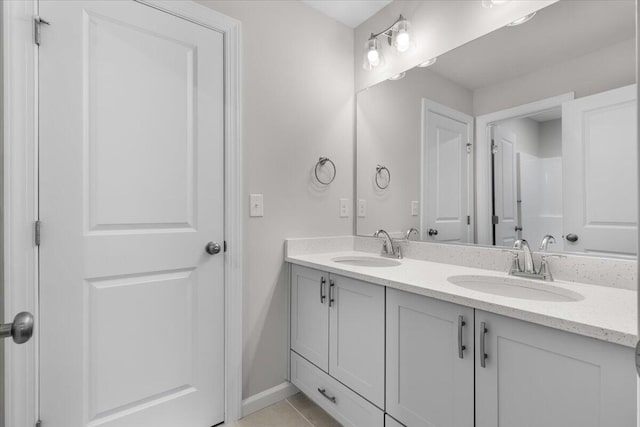 bathroom with tile patterned floors and vanity