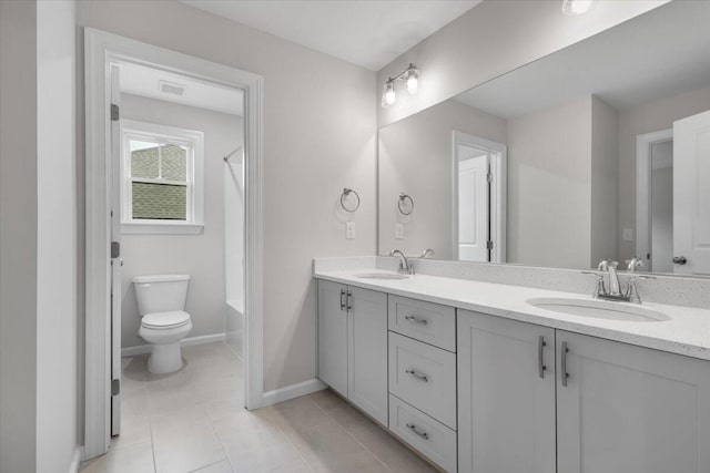 bathroom with tile patterned floors, vanity, and toilet