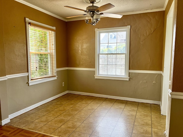 801 Monte Sano Ave, Augusta, GA 30904 - unfurnished room with a textured ceiling, plenty of natural light, a ceiling fan, and ornamental molding