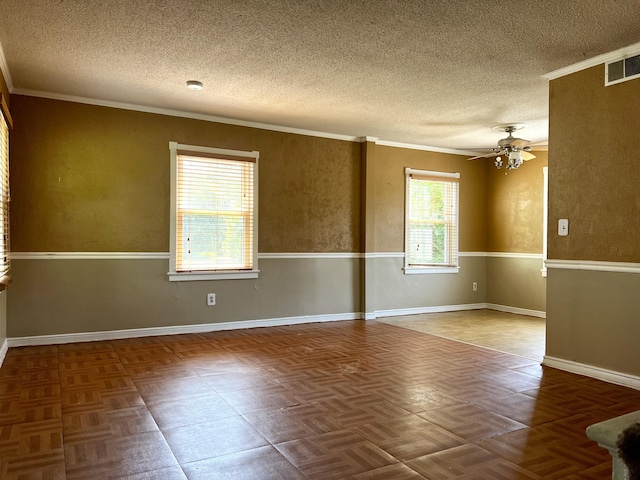 801 Monte Sano Ave, Augusta, GA 30904 - unfurnished room with a textured ceiling, ceiling fan, crown molding, and baseboards