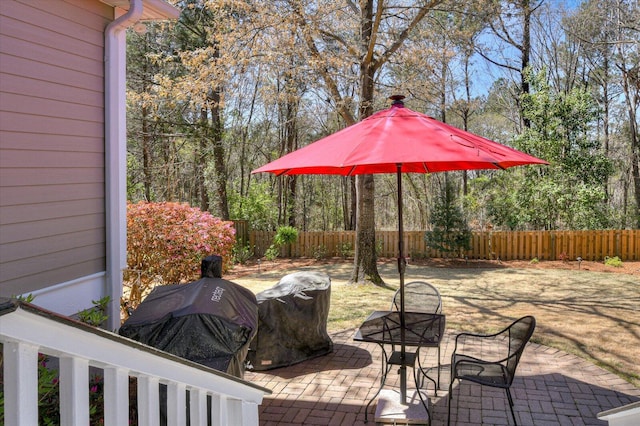 view of patio featuring area for grilling and a fenced backyard
