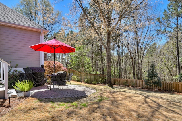 view of yard featuring a fenced backyard and a patio area