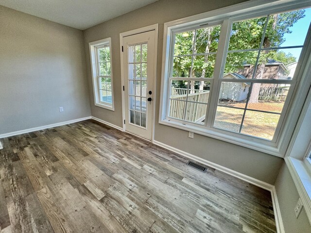 doorway to outside featuring wood-type flooring