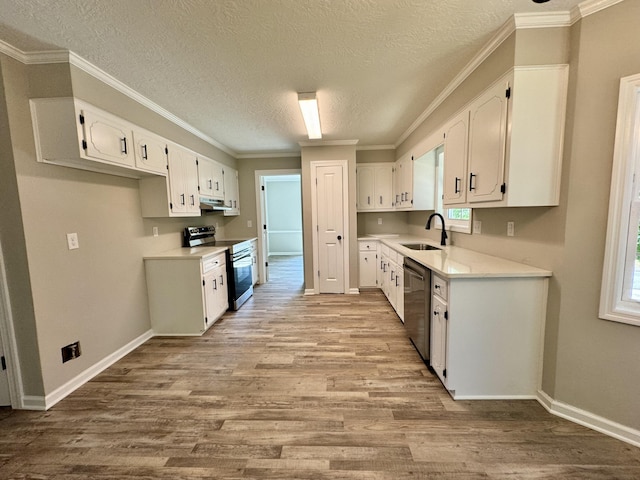 kitchen featuring sink, white cabinets, stainless steel appliances, and light hardwood / wood-style flooring