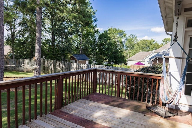 1212 Sumter Landing Ln, Evans, GA 30809 - wooden deck with a fenced backyard and an outbuilding