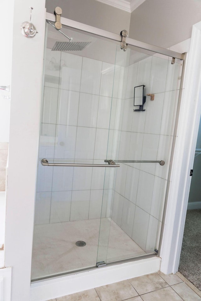 1212 Sumter Landing Ln, Evans, GA 30809 - full bath with a stall shower, crown molding, and tile patterned flooring