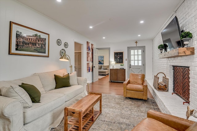 508 Scotts Way, Augusta, GA 30909 - living area with light wood-style floors, recessed lighting, and a brick fireplace