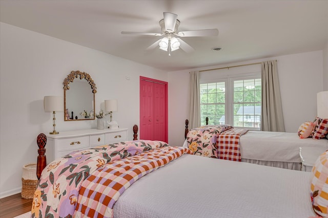 508 Scotts Way, Augusta, GA 30909 - bedroom with wood finished floors, a closet, and a ceiling fan