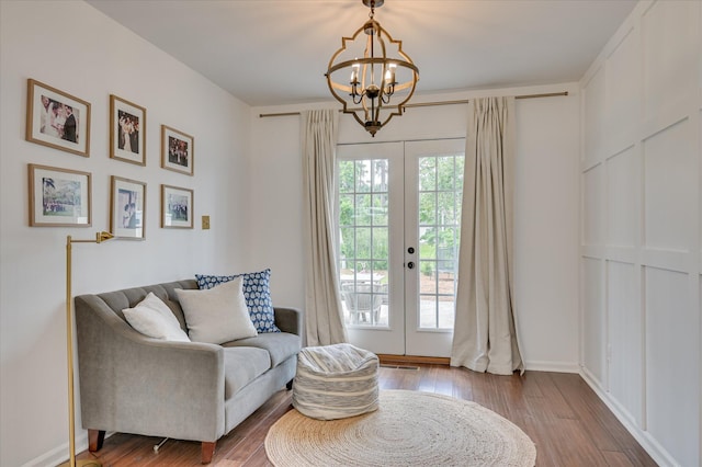 508 Scotts Way, Augusta, GA 30909 - sitting room featuring a chandelier, french doors, and wood-type flooring