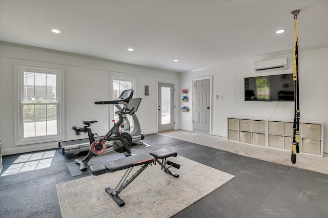 508 Scotts Way, Augusta, GA 30909 - workout room featuring a wall unit AC and recessed lighting