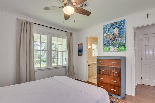 508 Scotts Way, Augusta, GA 30909 - bedroom featuring light wood-style flooring, multiple windows, crown molding, ensuite bath, and ceiling fan