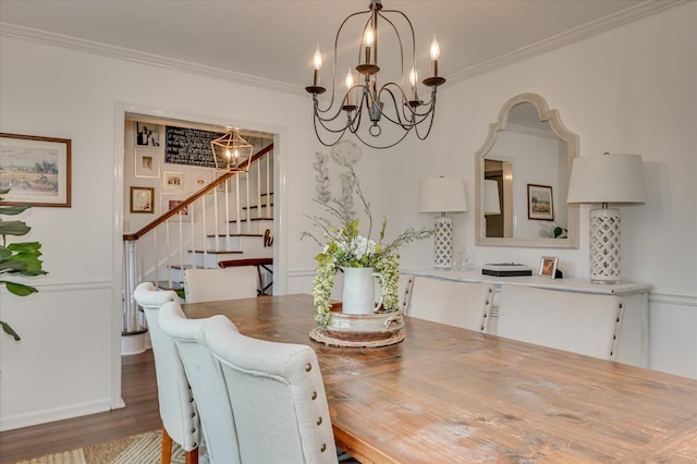 508 Scotts Way, Augusta, GA 30909 - dining area with a chandelier, stairway, ornamental molding, and wood finished floors