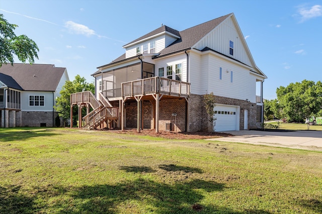 461 Rivernorth Dr, North Augusta, SC 29841 - view of front of house with stairs, concrete driveway, a garage, a wooden deck, and a front lawn