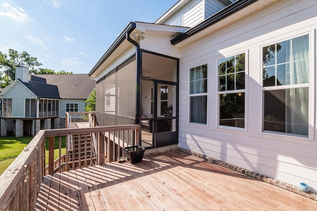 461 Rivernorth Dr, North Augusta, SC 29841 - wooden deck featuring a sunroom and stairway
