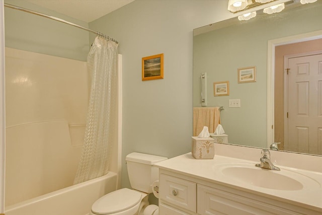 full bathroom featuring shower / tub combo, vanity, and toilet