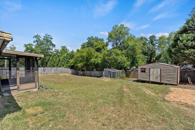 view of yard with a storage shed