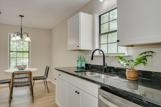 3204 Bel Ridge Rd, Augusta, GA 30909 - kitchen with dishwasher, white cabinets, dark stone countertops, and a sink