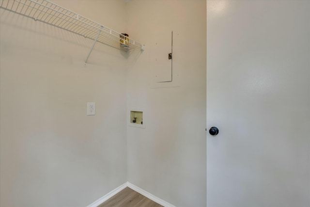 3204 Bel Ridge Rd, Augusta, GA 30909 - clothes washing area with light wood-type flooring, baseboards, laundry area, and washer hookup